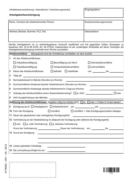 Arbeitgeberbescheinigung 07160 52 A A A 00 1 A A A 0
