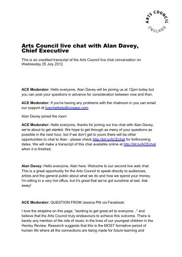 Arts Council live chat with Alan Davey, Chief ... - Arts Council England