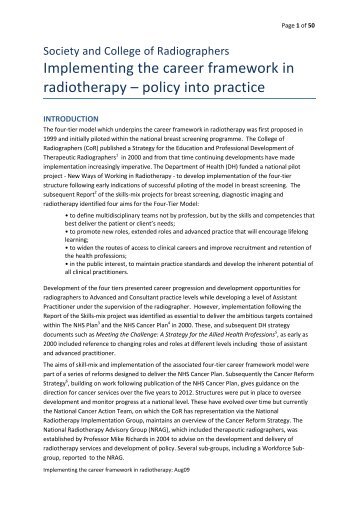 Implementing the career framework in radiotherapy - Society of ...