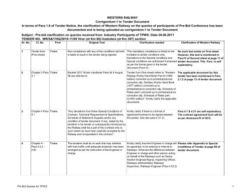 Download Tender Document Corrigendum - Western Railway ...