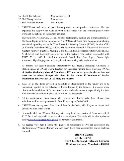 Download Tender Document Corrigendum - Western Railway ...