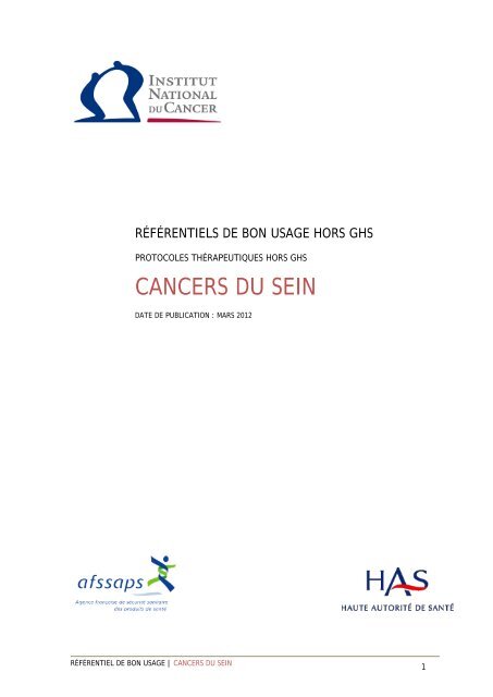 CANCERS DU SEIN - Institut National Du Cancer
