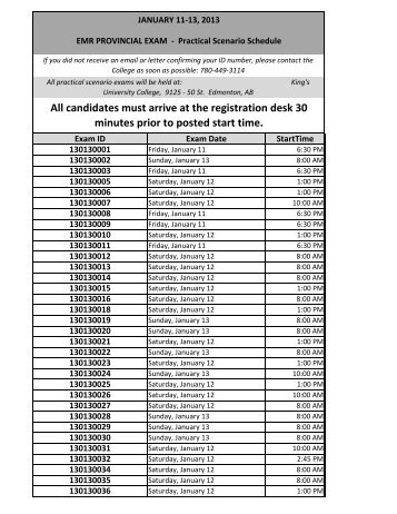 EMR Practical Exam Schedule - Alberta College of Paramedics