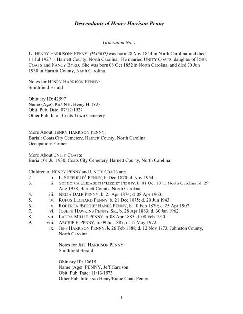 Descendants Of Henry Harrison Penny Wemightbekin