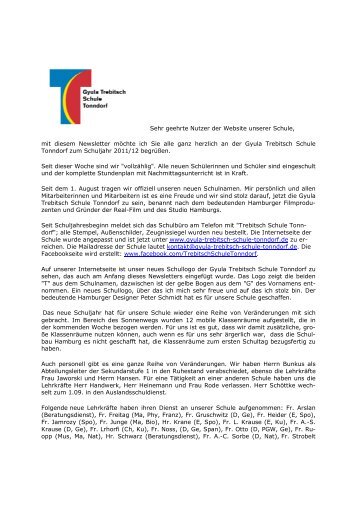 Newsletter 1 - 2011/12 - Gyula Trebitsch Schule Tonndorf