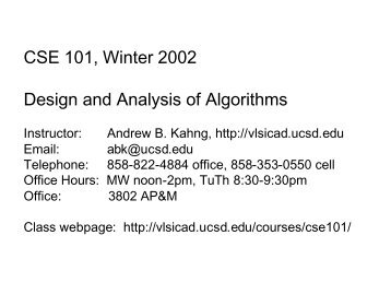 CSE 101, Winter 2002 Design and Analysis of Algorithms
