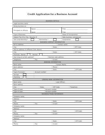 Credit Application for a Business Account