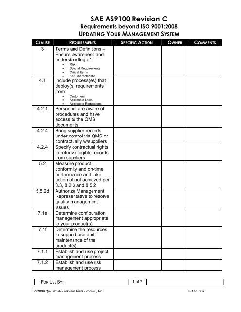 SAE AS9100 Revision A - Qmii.com