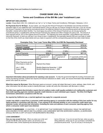 CHASE BANK USA, N.A. Terms and Conditions of the Bill Me Later ...