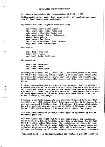 Verksamhetsberättelse för år 1982 - Gammalkils Hembygdsförening