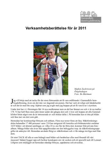 Verksamhetsberättelse för år 2011 - Gammalkils Hembygdsförening