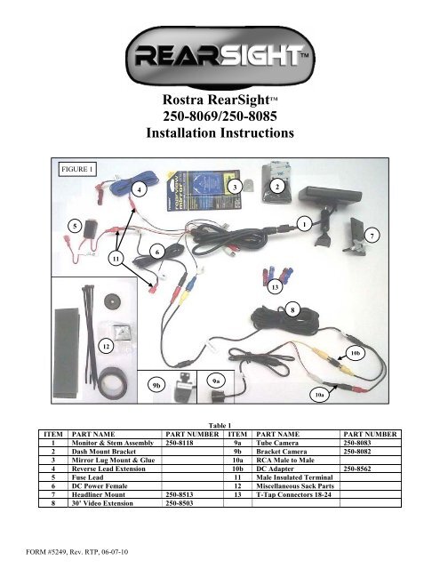 Rostra RearSightTM 250-8069/250-8085 Installation Instructions