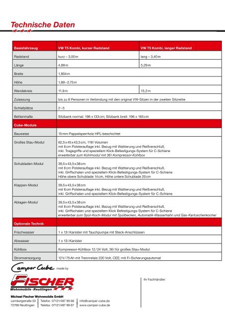 Camper Cube auf VW T5 Basic-Line - Fischer Wohnmobile Reutlingen