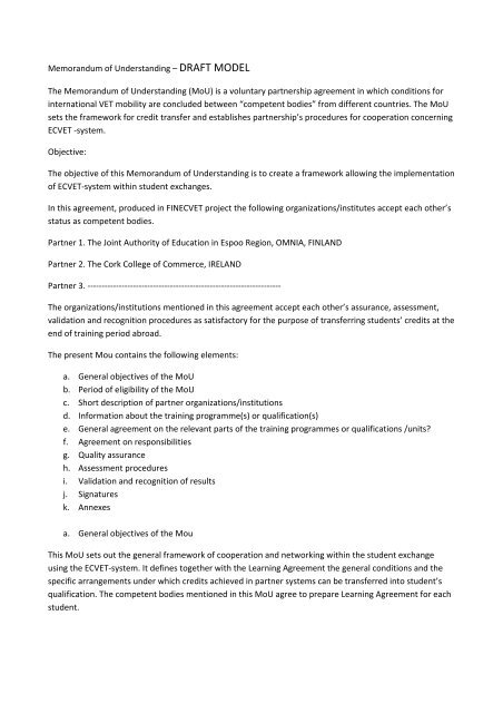 pdf draft memorandum understanding of The MODEL  Finecvet Understanding ââ‚¬â€œ  Memorandum DRAFT of