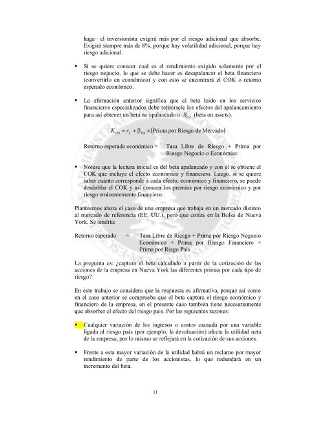 El costo de capital en sectores regulados y mercados ... - Esan