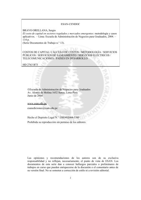 El costo de capital en sectores regulados y mercados ... - Esan