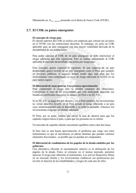 El costo de capital en sectores regulados y mercados ... - Esan