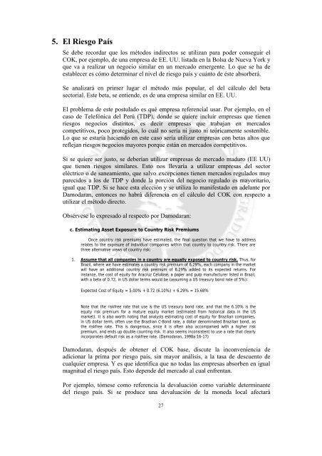 El costo de capital en sectores regulados y mercados ... - Esan