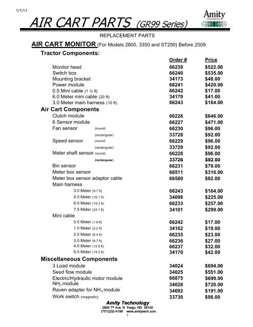 Air Cart Parts - Amity Technology