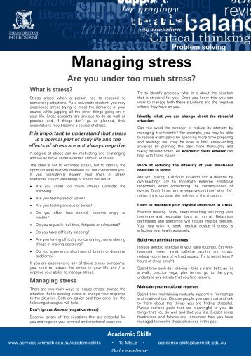 Managing stress - Student Services - University of Melbourne
