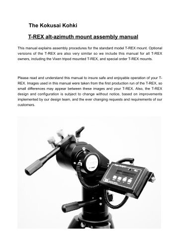 The Kokusai Kohki T-REX alt-azimuth mount assembly manual