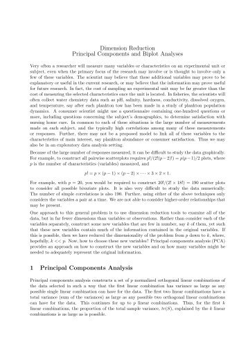 Dimension Reduction Principal Components and Biplot Analyses 1 ...