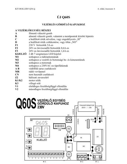 ROLLER-KIT Q60S vezérléssel Felszerelési és használati utasítás ...
