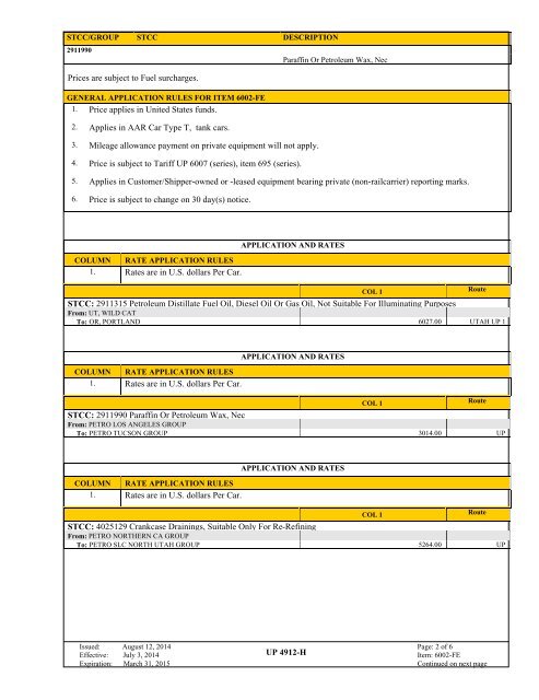 UP TARIFF 4912-H