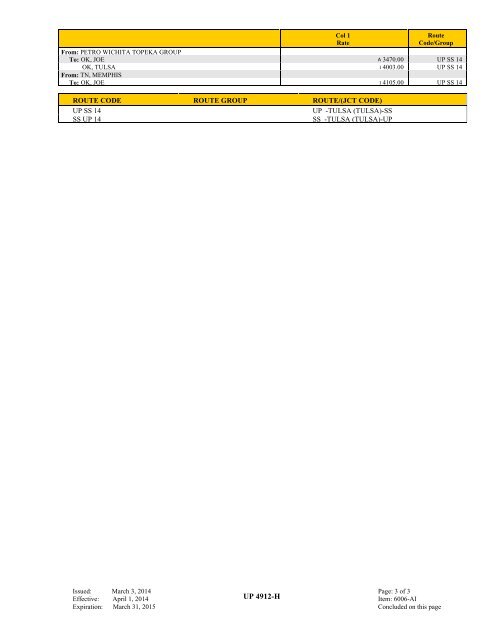 UP TARIFF 4912-H