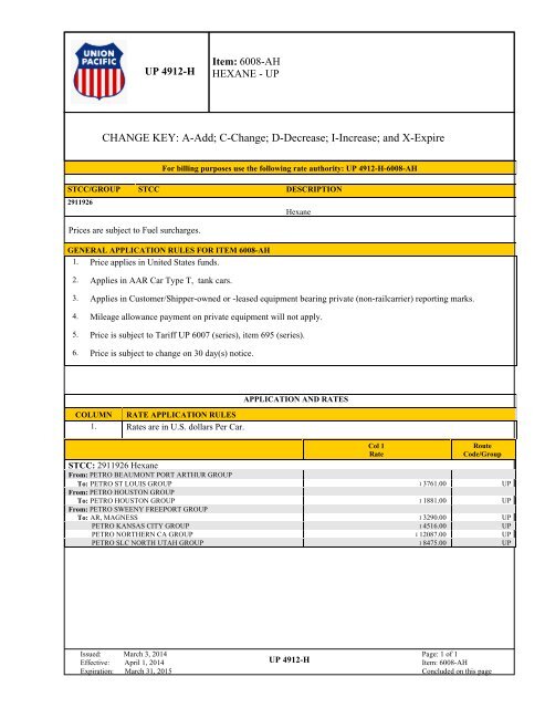 UP TARIFF 4912-H