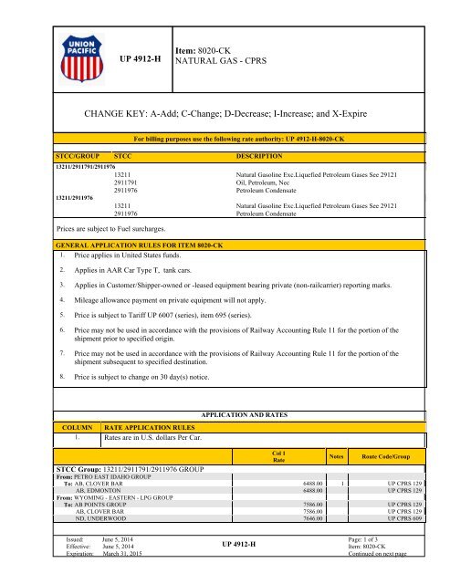 UP TARIFF 4912-H