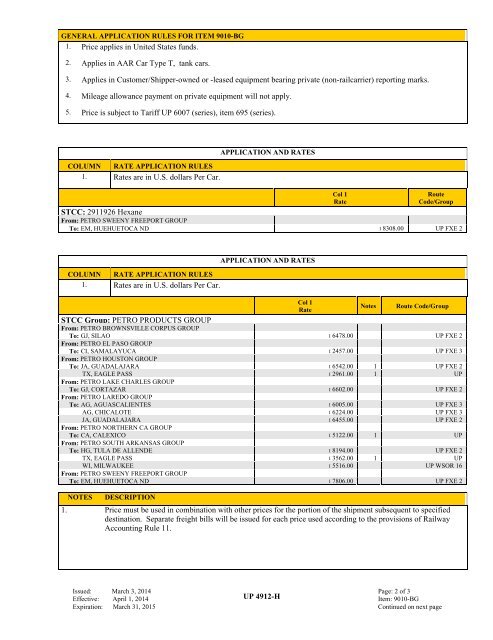 UP TARIFF 4912-H