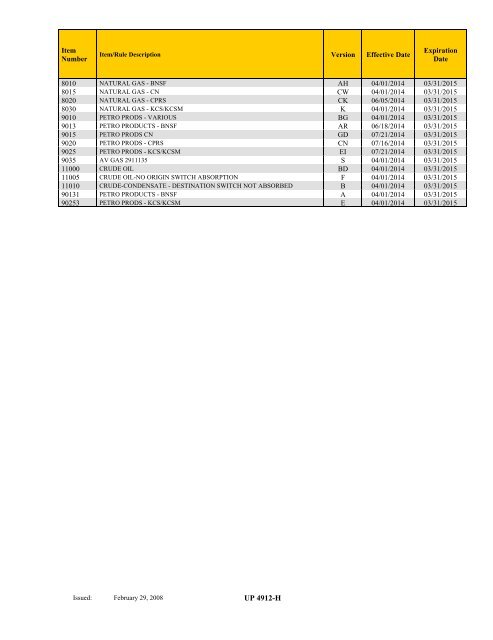 UP TARIFF 4912-H