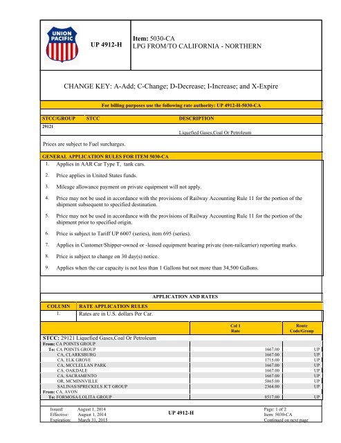 UP TARIFF 4912-H