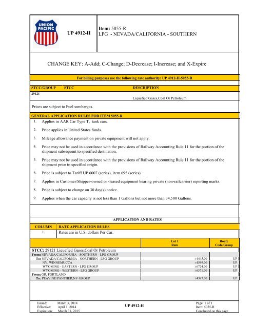 UP TARIFF 4912-H