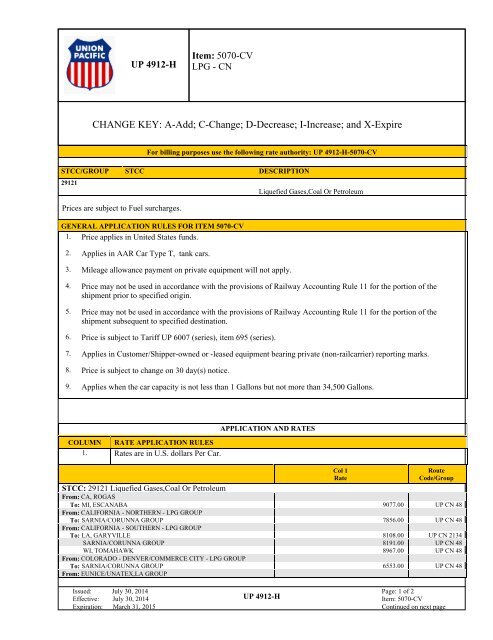 UP TARIFF 4912-H