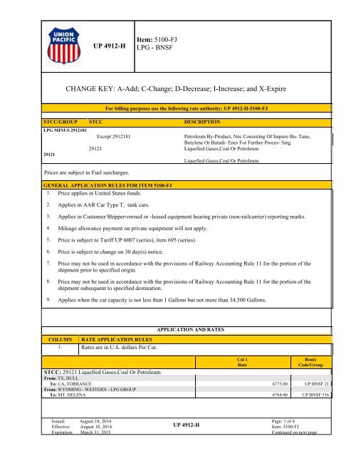 UP TARIFF 4912-H