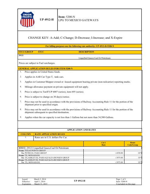 UP TARIFF 4912-H