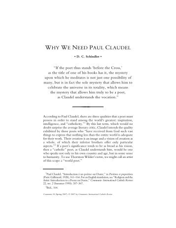 Why We Need Paul Claudel. - Communio