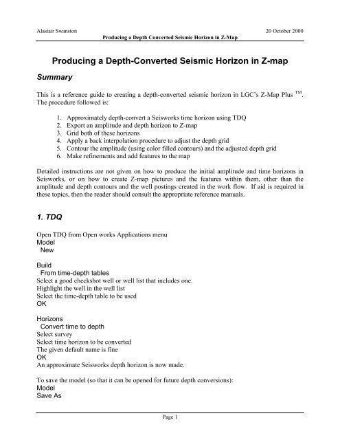 Producing a Depth Converted Seismic Horizon in Zmap