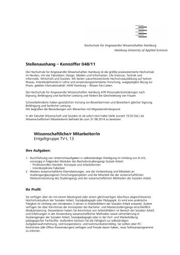 Stellenaushang â Kennziffer 048/11 Wissenschaftliche/r Mitarbeiter ...
