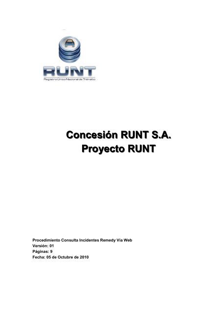 Procedimiento para la consulta de incidentes Remedy - Runt