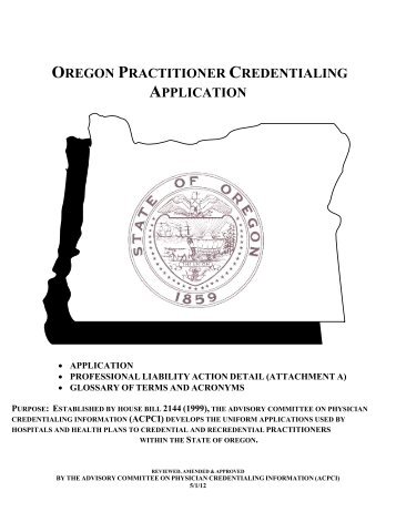 2012 Oregon Practitioner Credentialing Application - PacificSource