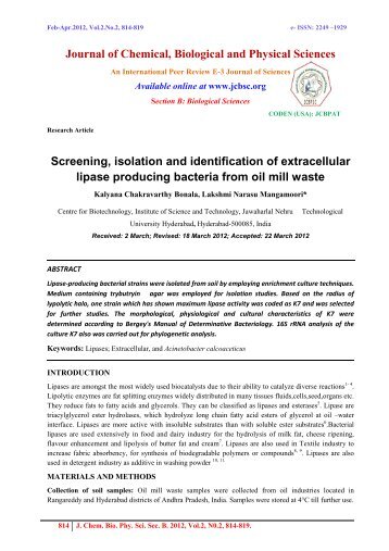 Screening, isolation and identification of extracellular lipase ...