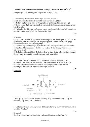 Tentamen med svarsmallar Biokemi KE7001p3, 20:e mars 2006, 09 ...