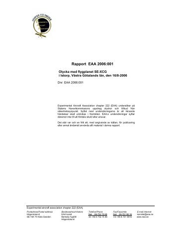 Rapport EAA 2006:001, Olycka med flygplanet ... - EAA chapter 222
