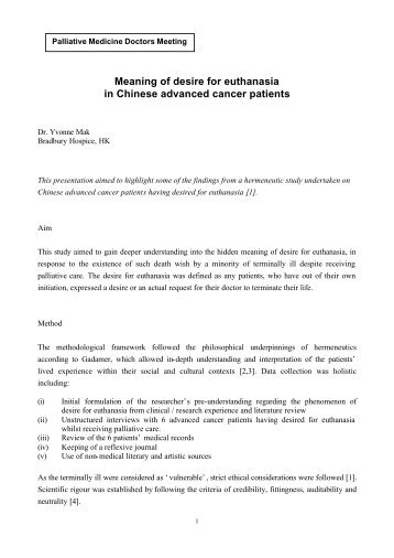 Suicide in Cancer Patients - Hong Kong Society of Palliative Medicine