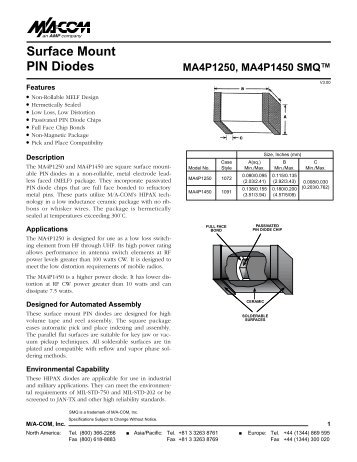Surface Mount PIN Diodes MA4P1250, MA4P1450 SMQ