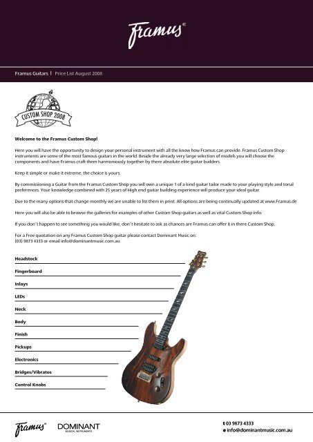 Framus Guitars Consumer Price List & Guide Book - Guitars at ...