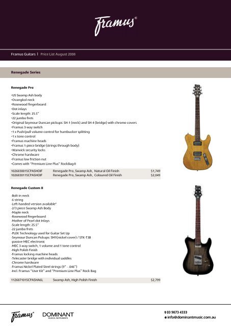 Framus Guitars Consumer Price List & Guide Book - Guitars at ...
